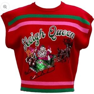 QUEEN OF SPARKLES Red Sequin 'Sleigh Queen' Holiday Knit Top NEW GIRLS